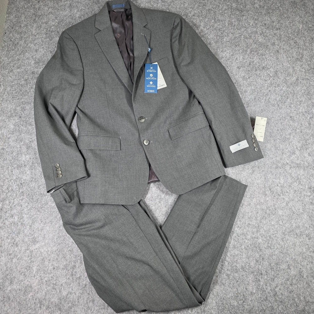 Ryan Seacrest Distinction Suit Jacket 38S Pants 30L 30W Grey Stretch No Iron NEW